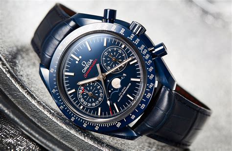 omega moon watch blue|omega watch with moon phase.